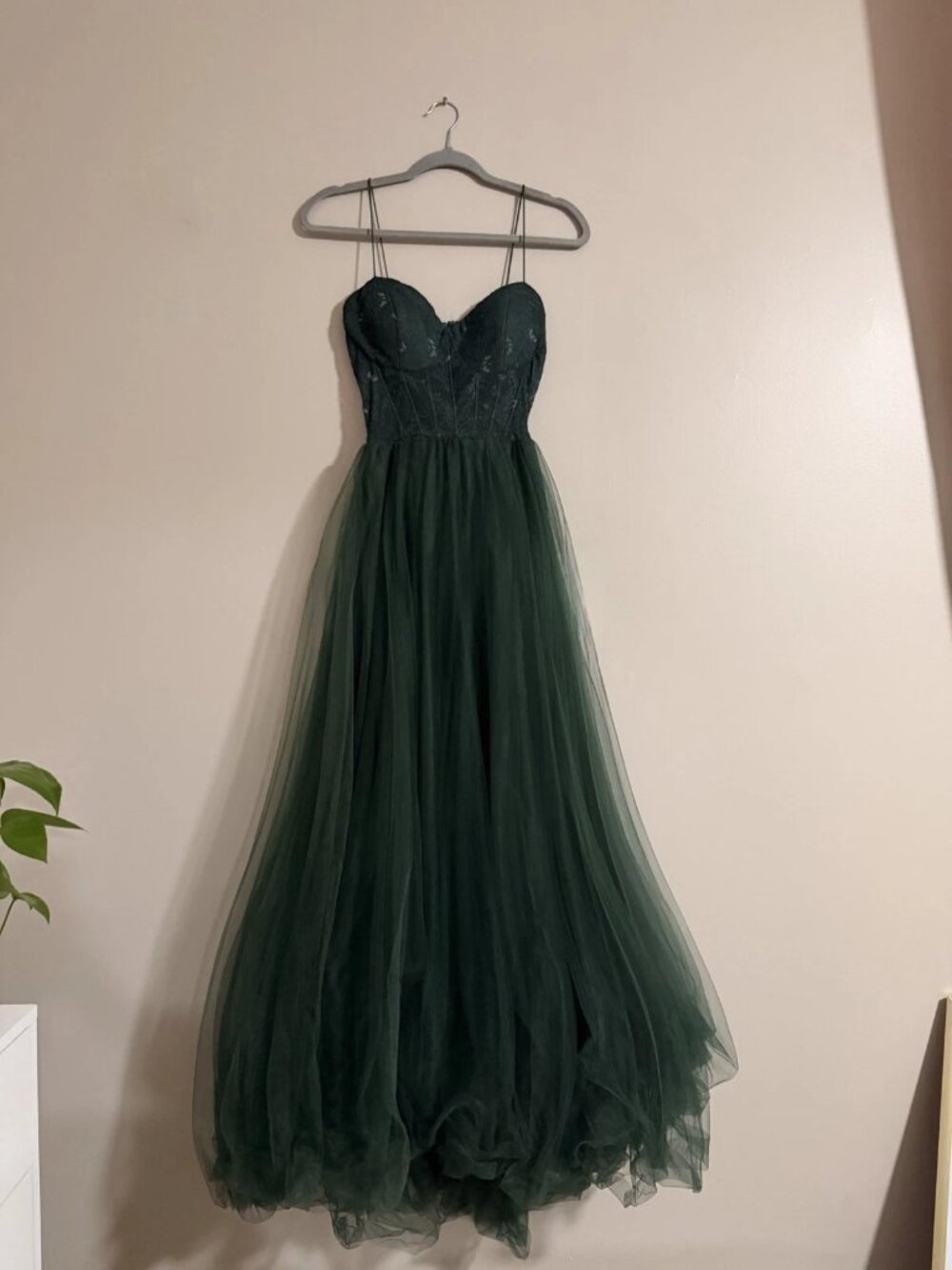 B. Darlin Green Lace Sweetheart Neck Maxi Gown Dress